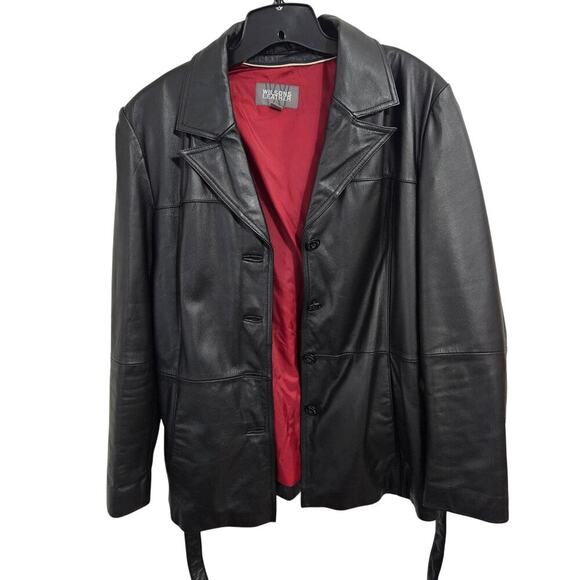 Vintage 90s/Y2K Wilson's Leather Womens Belted Black Button-up Jacket. Size XL - Picture 9 of 9